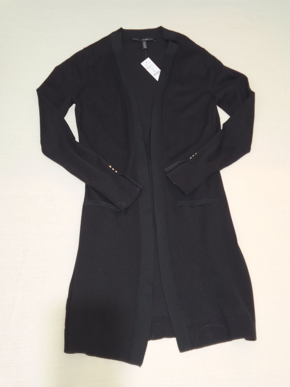 White House Black Market Long Black Open-Front Cardigan Size XS NWT